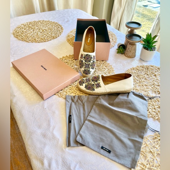 Miu Miu Embroidered Canvas Espadrilles Sz 8 EUC with dustbags and box - Picture 14 of 14